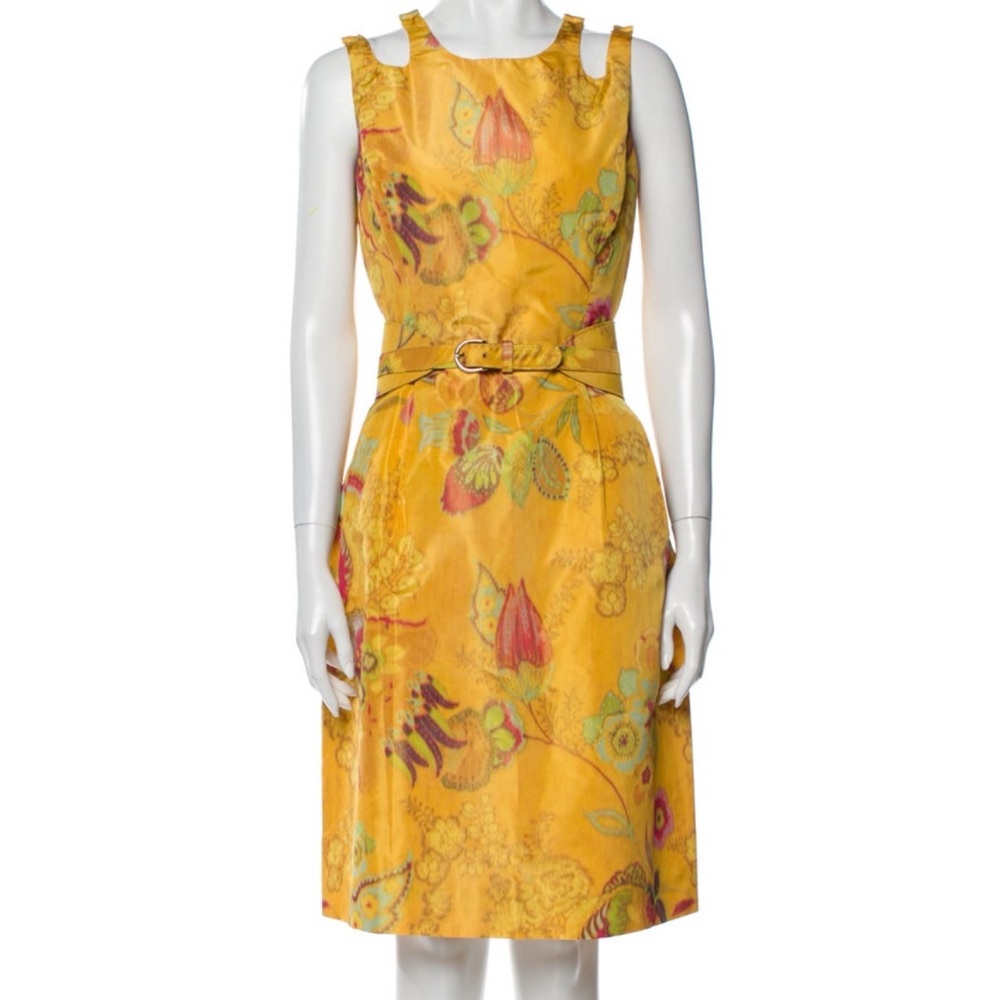 Oscar de la Renta Yellow Floral Midi Dress